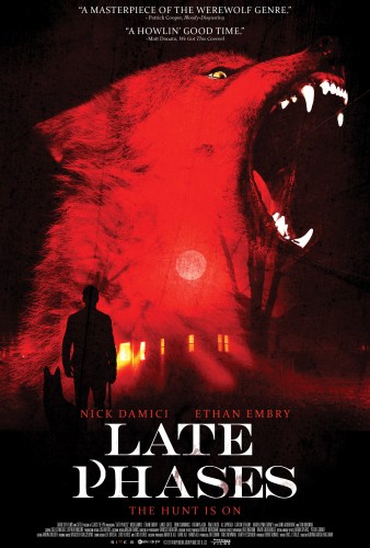 late phases poster featuring title and illustration of wolf howling with silhouette of man in front
