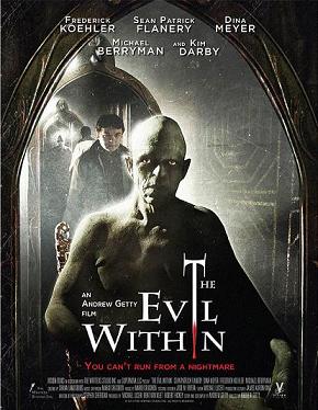 Evil within poster featuring title and creepy man in a mirror