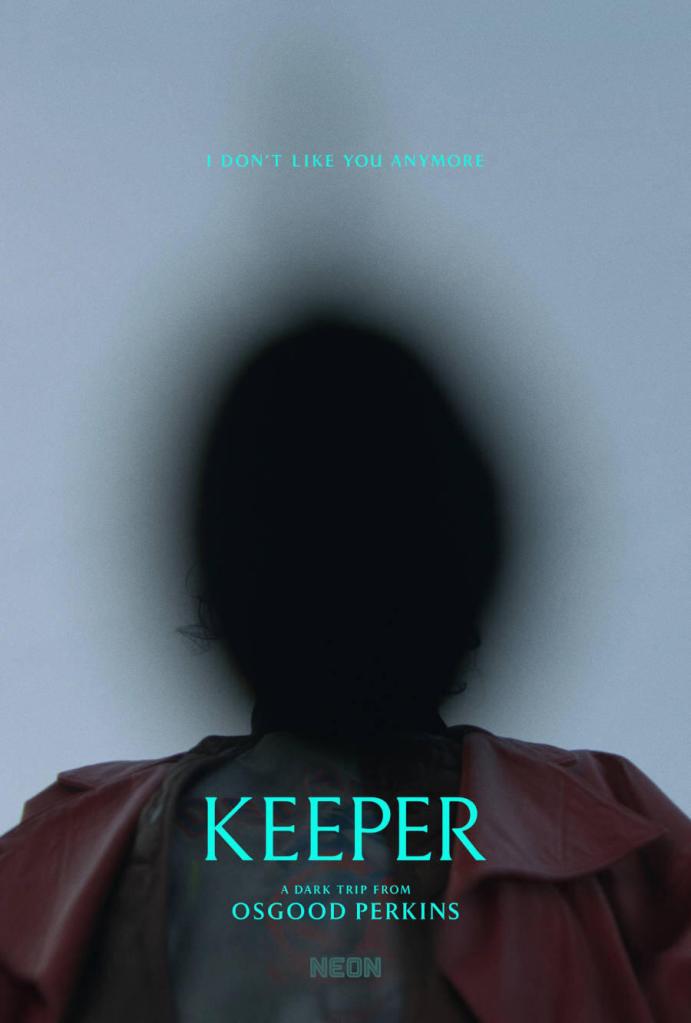 Keeper poster featuring title and medium shot of a woman with her face obscured by a black blur