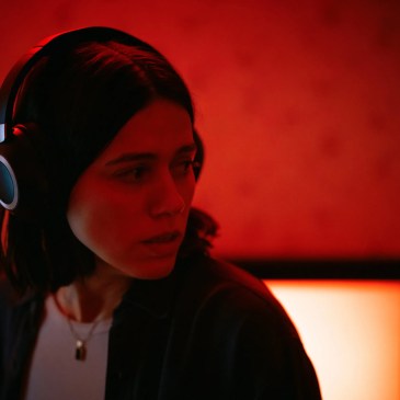 Woman wearing headphones